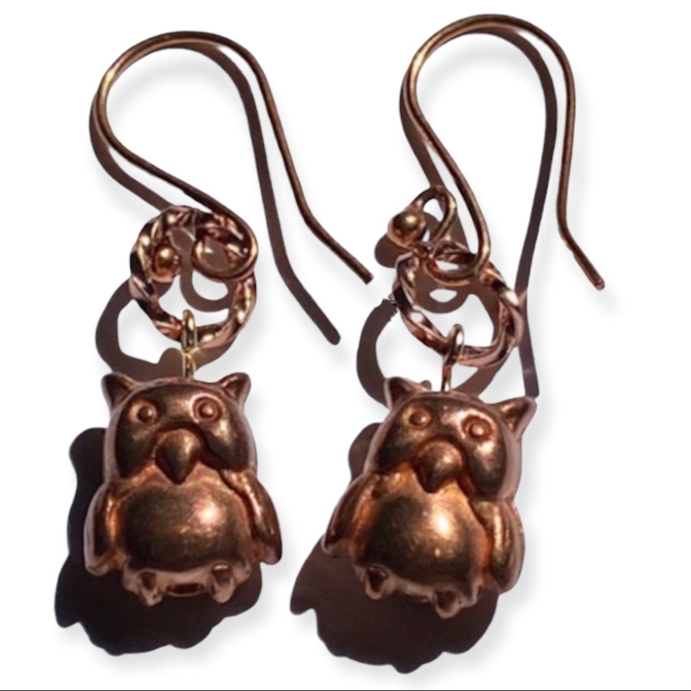 HAND CRAFTED Earrings Owl Copper Dangle Harry Potter Steampunk Hedwig Pierced